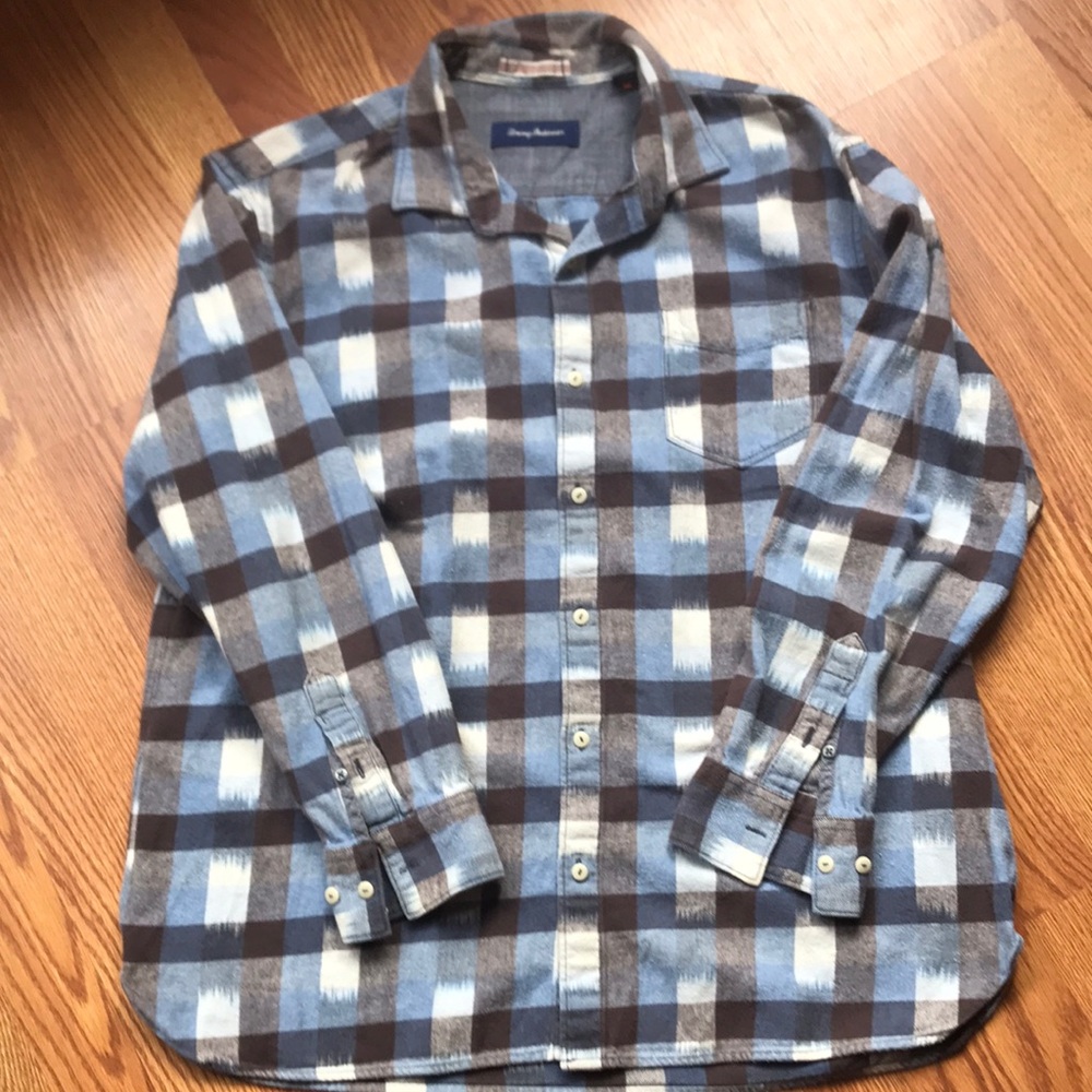 Tommy Bahama Blue and Brown Plaid Men's Cotton Shirt